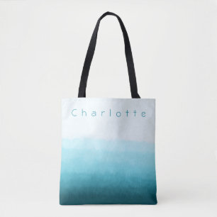 Monogram Name Teal Green Blue Ocean Ombre Tote Bag
