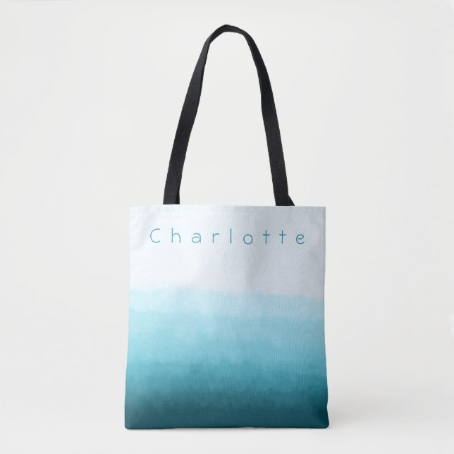 Monogram Name Teal Green Blue Ocean Ombre Tote Bag (Front)