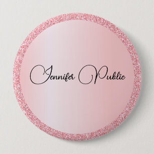 Monogram Name Template Rose Gold Glitter Look Huge 10 Cm Round Badge