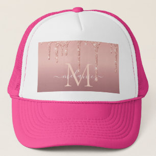 Monogram Name Text Rose Gold Blush Glitter Hat