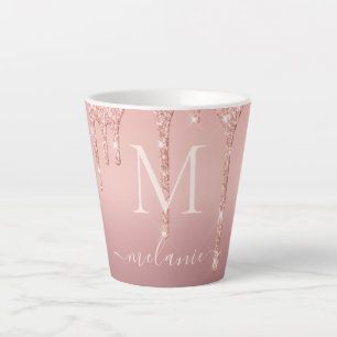 Monogram Name Text Rose Gold Blush Glitter Latte Mug