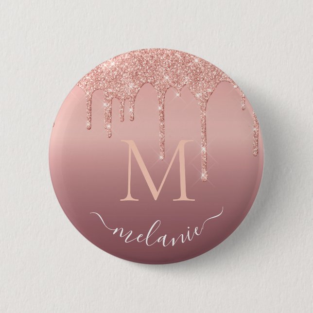 Monogram Name Text Rose Gold Blush Glitter Sparkle 6 Cm Round Badge (Front)