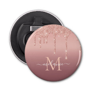 Monogram Name Text Rose Gold Blush Glitter Sparkle Bottle Opener