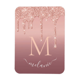 Monogram Name Text Rose Gold Blush Glitter Sparkle Magnet