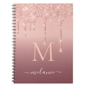 Monogram Name Text Rose Gold Blush Glitter Sparkle Notebook