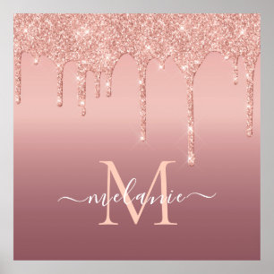 Monogram Name Text Rose Gold Blush Glitter Sparkle Poster