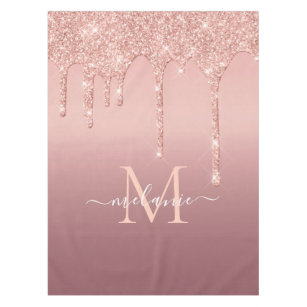 Monogram Name Text Rose Gold Blush Glitter Sparkle Tablecloth