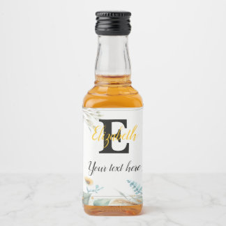 Monogram name text sunflowers watercolor modern liquor bottle label