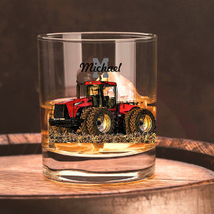 Monogram Name Tractor Farmer Farm Whiskey Glass