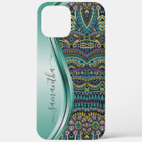 Monogram Name Tribal Teal Pattern