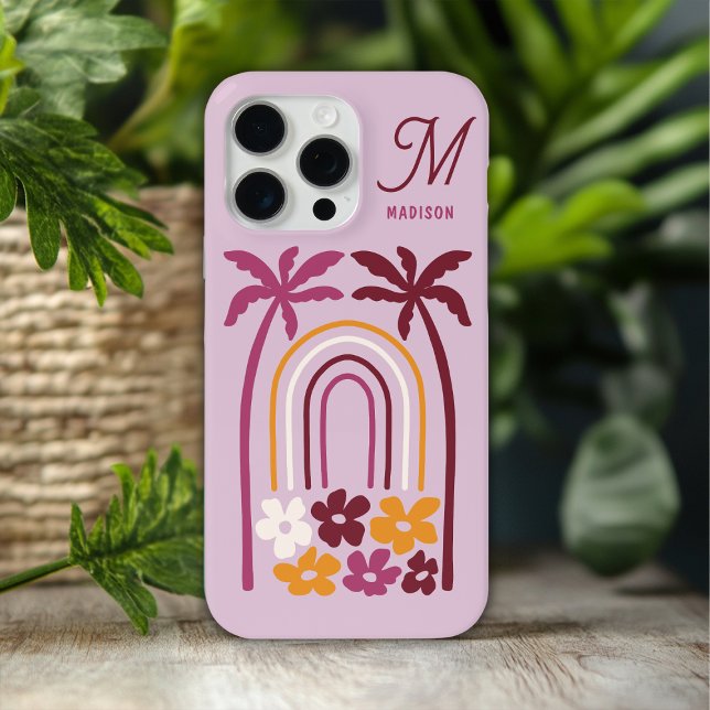 Monogram Name Tropical Summer Palm Tree Floral Case-Mate iPhone Case (Creator Uploaded)