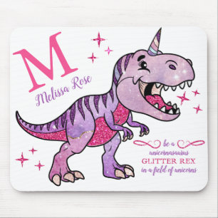 Monogram Name Unicornasaurus Pink Glitter Rex Mouse Mat
