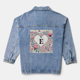Monogram name Valentine hearts floral watercolor Denim Jacket