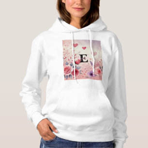 Monogram name Valentine hearts floral watercolor Hoodie