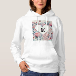 Monogram name Valentine hearts floral watercolor Hoodie