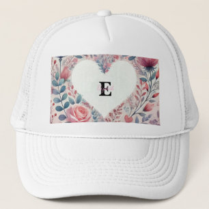 Monogram name Valentine hearts floral watercolor Trucker Hat