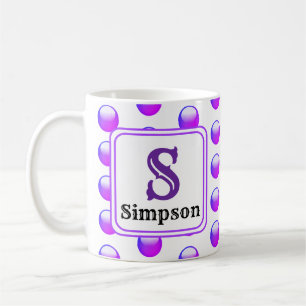 Monogram Name Vibrant Purple Polka Dot Initial Coffee Mug