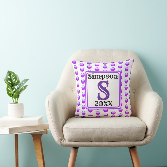 Monogram Name Vibrant Purple Polka Dot Initial Cushion (Chair)