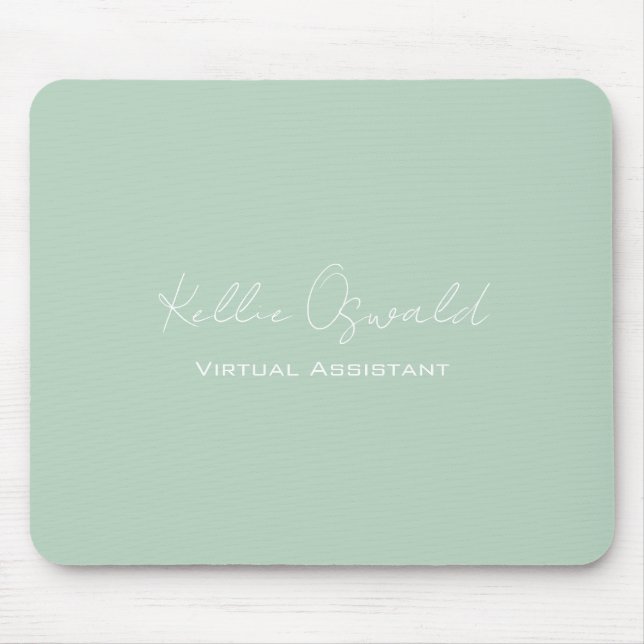 Monogram Name Virtual Assistant Light Green White Mouse Mat (Front)