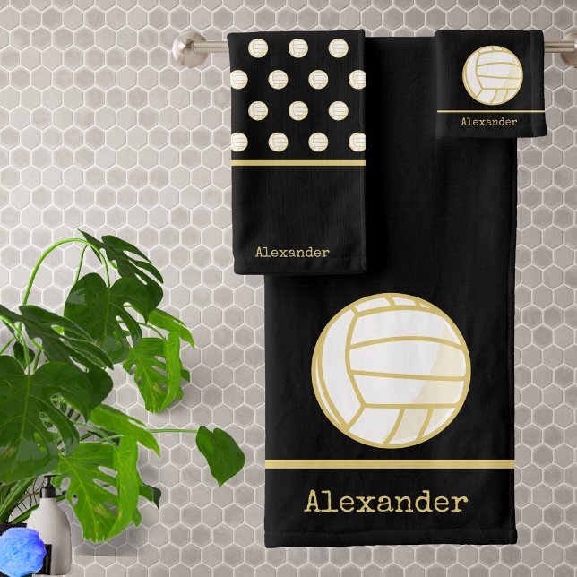 Monogram Name Volleyball Gold Black  Bath Towel Set (Creator Uploaded)
