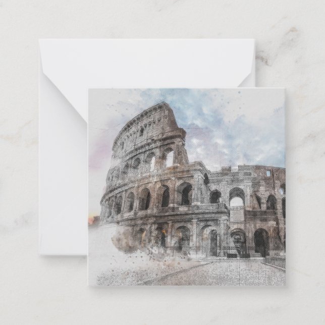 Monogram & Name Watercolor Colosseum Rome Italy Card (Front)