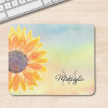 Monogram Name Watercolor Sunflower Mouse Mat<br><div class="desc">This floral monogrammed mouse pad features a yellow watercolor sunflower.
It is easily customisable with your name and initial.
Original Watercolor © Michele Davies.</div>