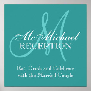 Monogram Name Wedding Reception SignTurquoise Poster
