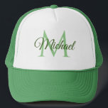 Monogram Name White And Green Unisex Baseball Cap<br><div class="desc">Monogram Name White And Green Unisex Baseball Cap Template Unisex Elegant Trendy Trucker Hat.</div>
