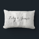 Monogram Name White Grey Marble Wedding Keepsake Lumbar Cushion<br><div class="desc">Elegant and stylish white and grey marble monogram lumbar pillow. This trendy pillow features dark grey writing with a grey marble background and a large white monogram initial. You can personalise it with your names and monogram initial, and even change the text colour and font style using the customise option....</div>