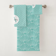 Monogram Name White Sea Shell Pattern Beach House