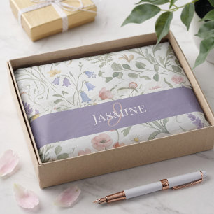 Monogram Name Wildflower Boho Lavender Poppies Tissue Paper