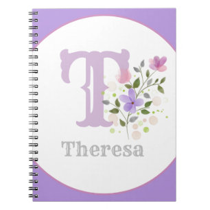 Monogram & Name with Flowers Notebook