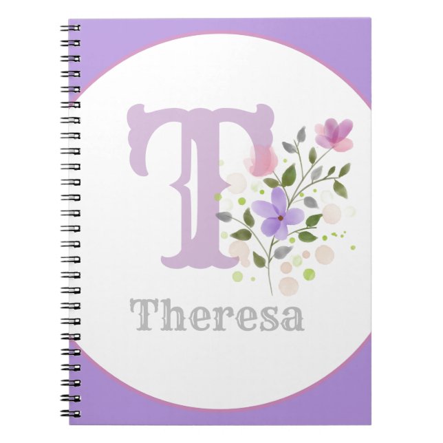 Monogram & Name with Flowers Notebook (Front)