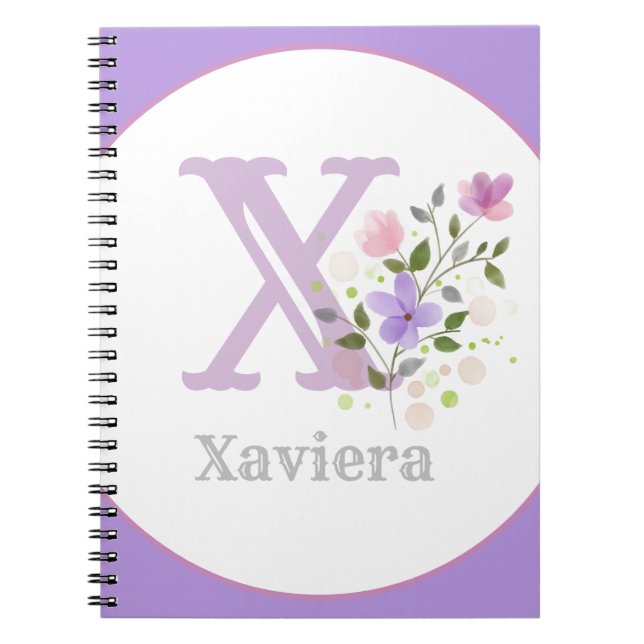 Monogram & Name with Flowers Notebook (Front)