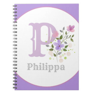 Monogram & Name with Flowers Notebook