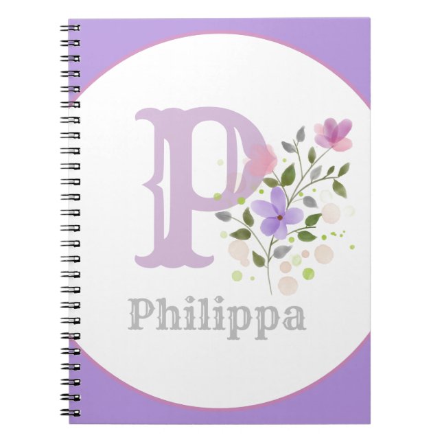 Monogram & Name with Flowers Notebook (Front)