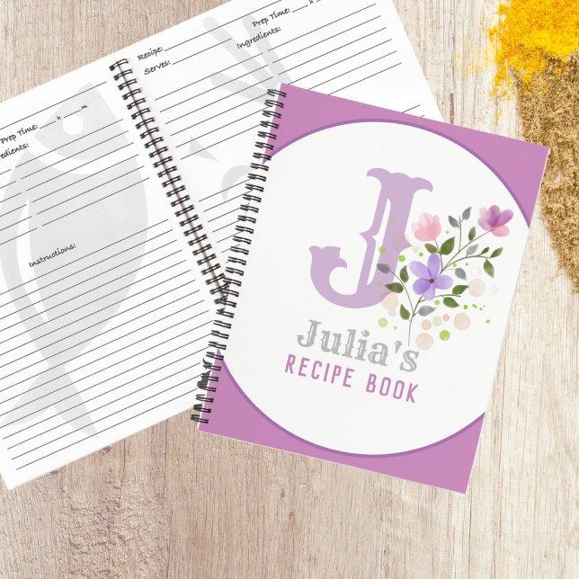 Monogram & Name with Flowers Recipe Notebook (Recipe Book)