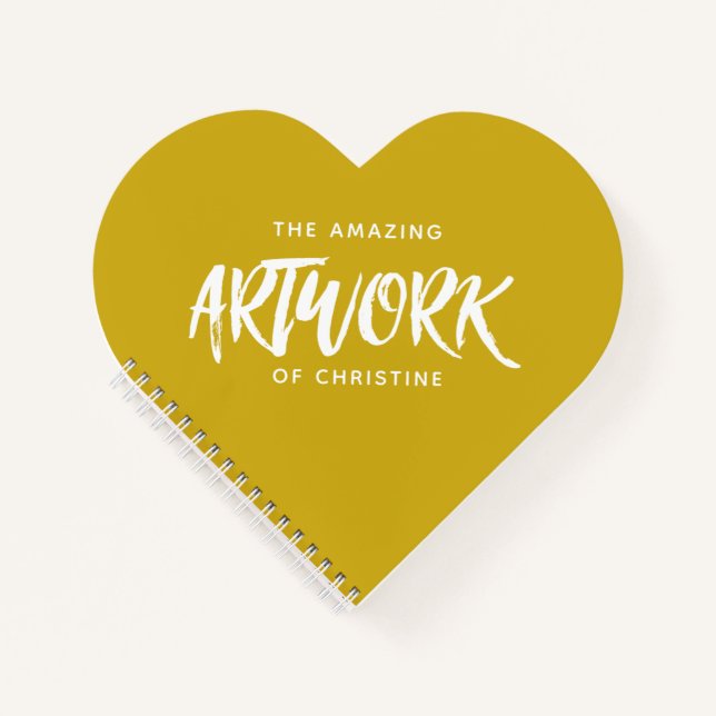 Monogram Name Yellow Heart Artist Sketchbook Notebook (Front)