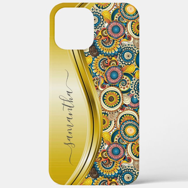 Monogram Name Yellow Retro Abstract Pattern  Case-Mate iPhone Case (Back)