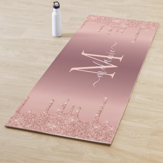 Monogram Name Yoga Mat Rose Gold Blush Glitter (In Situ)