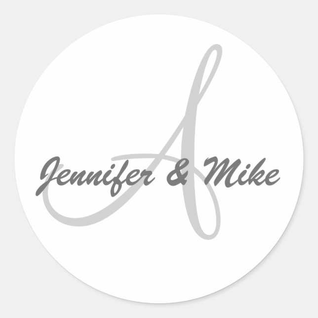 Monogram Names and Initial White and Gery Sticker (Front)