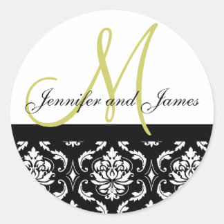 Monogram & Names Damask Green Wedding Sticker
