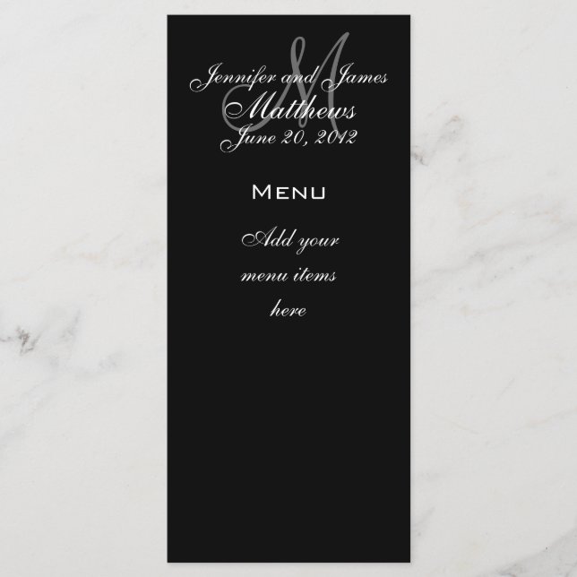 Monogram Names Date Wedding Menu Cards (Front)