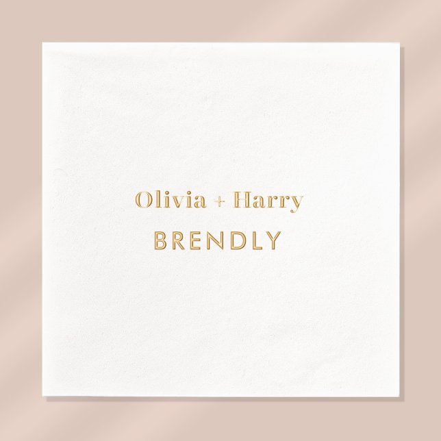 Monogram Names Elegant Minimalist Gold Foil Napkins (Stylishly Personalize with the Bride & Groom's First Names & Surname.)
