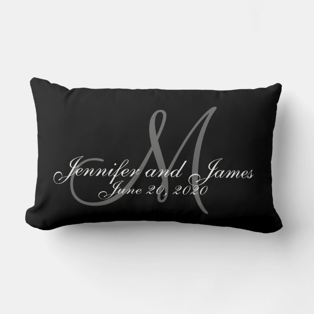 Monogram Names Photo Wedding Keepsake Lumbar Cushion (Front)