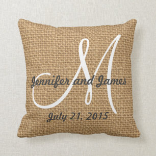 Monogram Names Rustic Wedding Keepsake Cushion