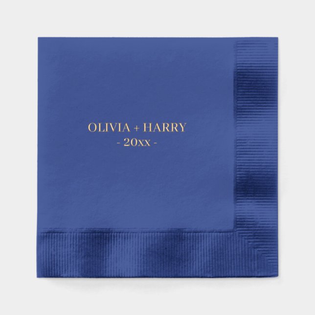 Monogram Names Simple Elegant Wedding | Navy Gold  Foil Napkins (Front)