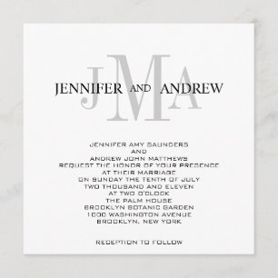 Monogram Names Wedding Invitations Black White