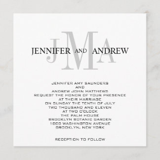 Monogram Names Wedding Invitations Black White