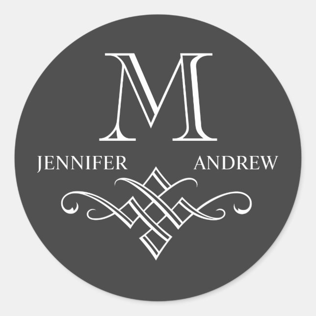 Monogram Names Wedding Stickers Charcoal (Front)